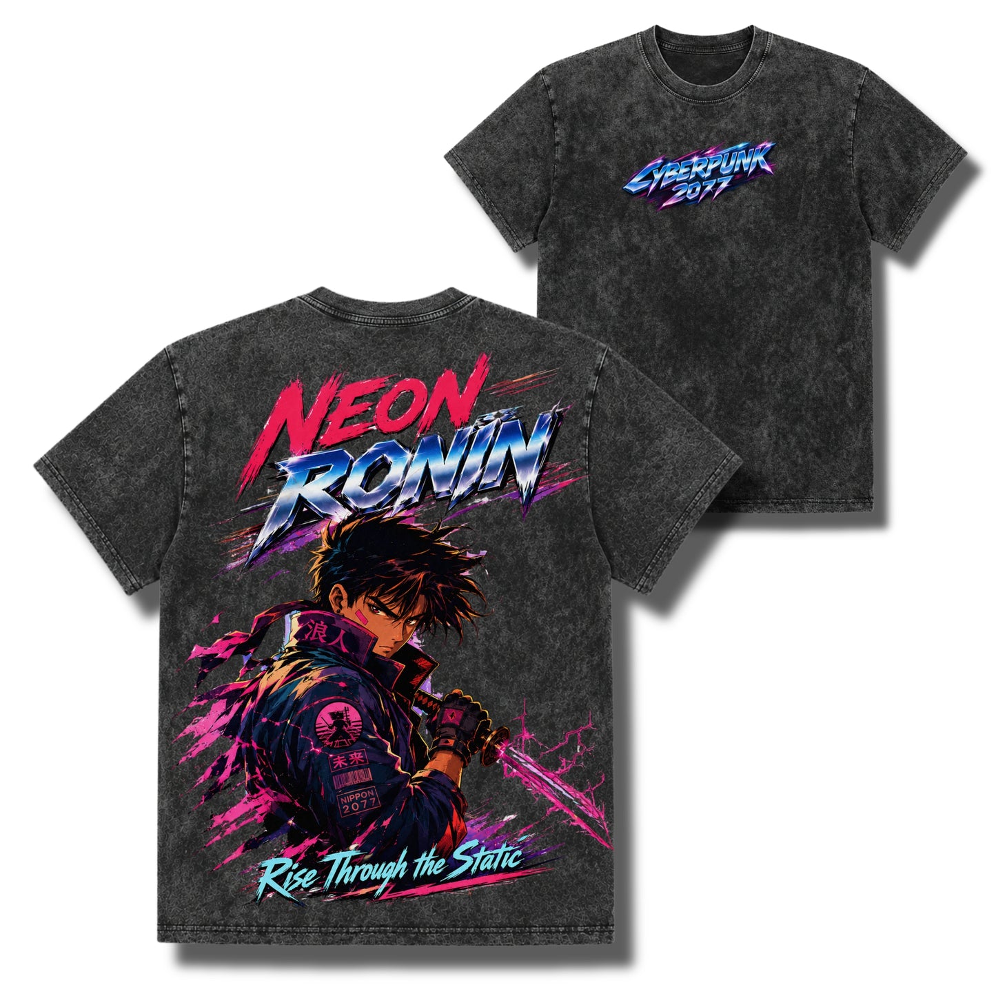 Neon Ronin: Cyberpunk 2077 Oversized Black Washed T-Shirt