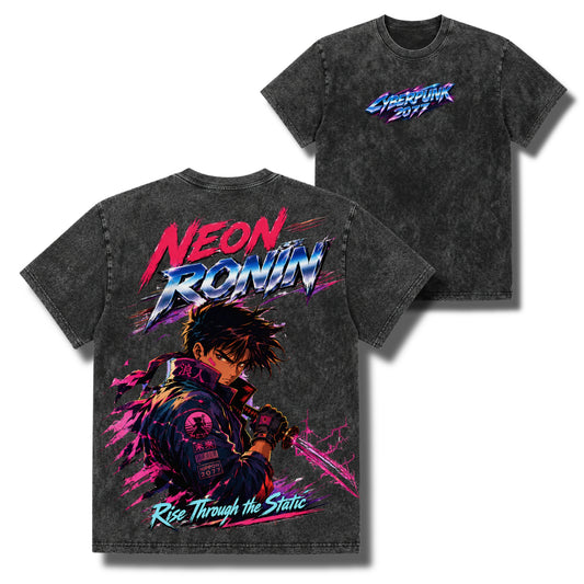 Neon Ronin: Cyberpunk 2077 Oversized Black Washed T-Shirt